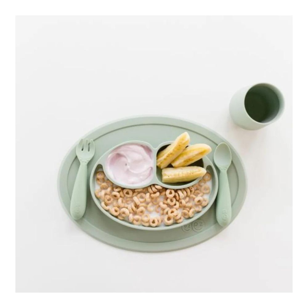 Mini Feeding Set for Toddlers (Mat, Spoon & Fork) - Sage