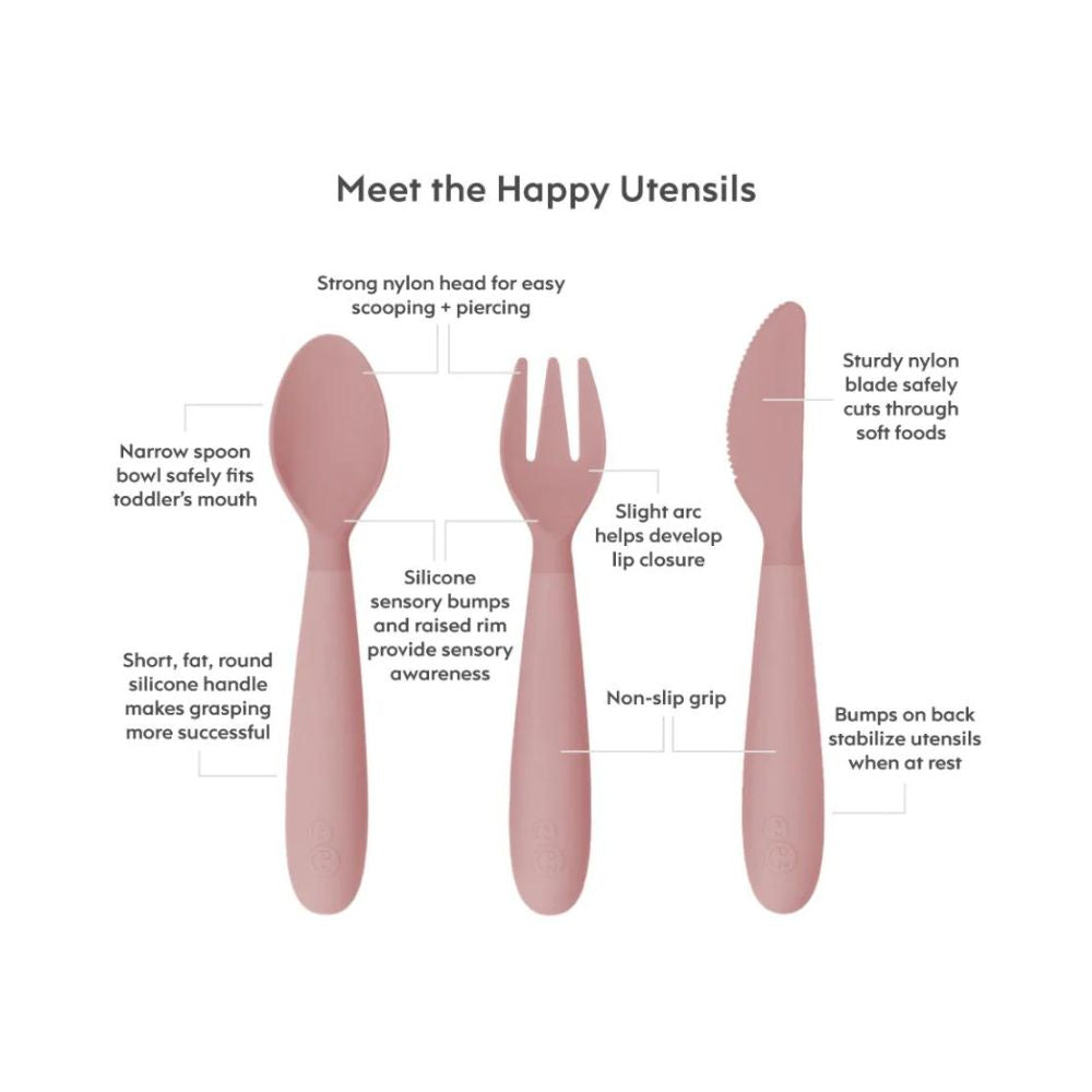 Happy Utensils for Preschoolers (Spoon, Fork & Knife) - Blush