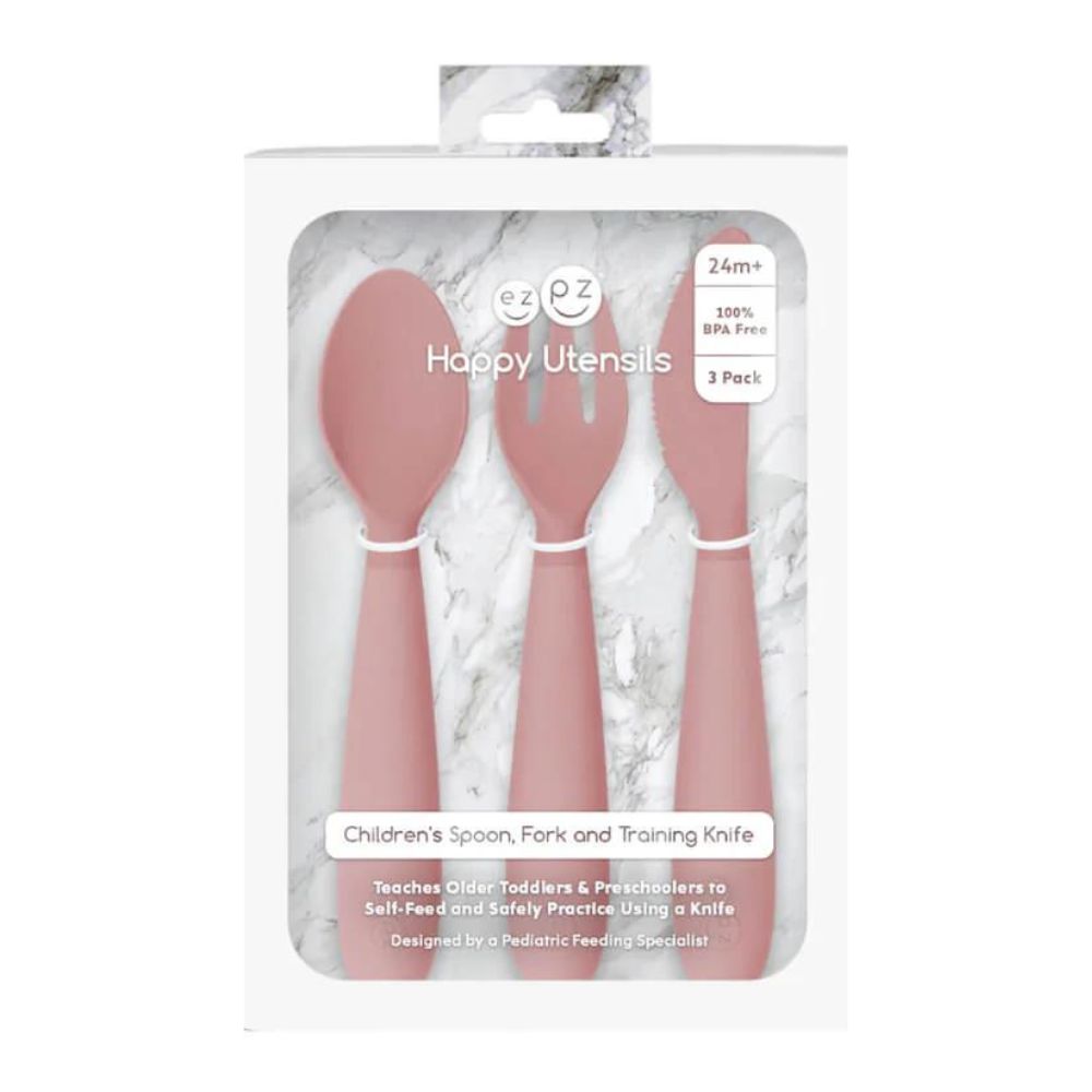Happy Utensils for Preschoolers (Spoon, Fork & Knife) - Blush