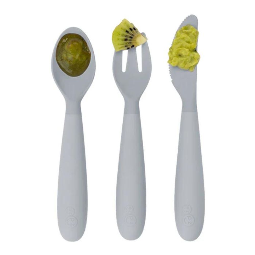Happy Utensils for Preschoolers (Spoon, Fork & Knife) - Pewter
