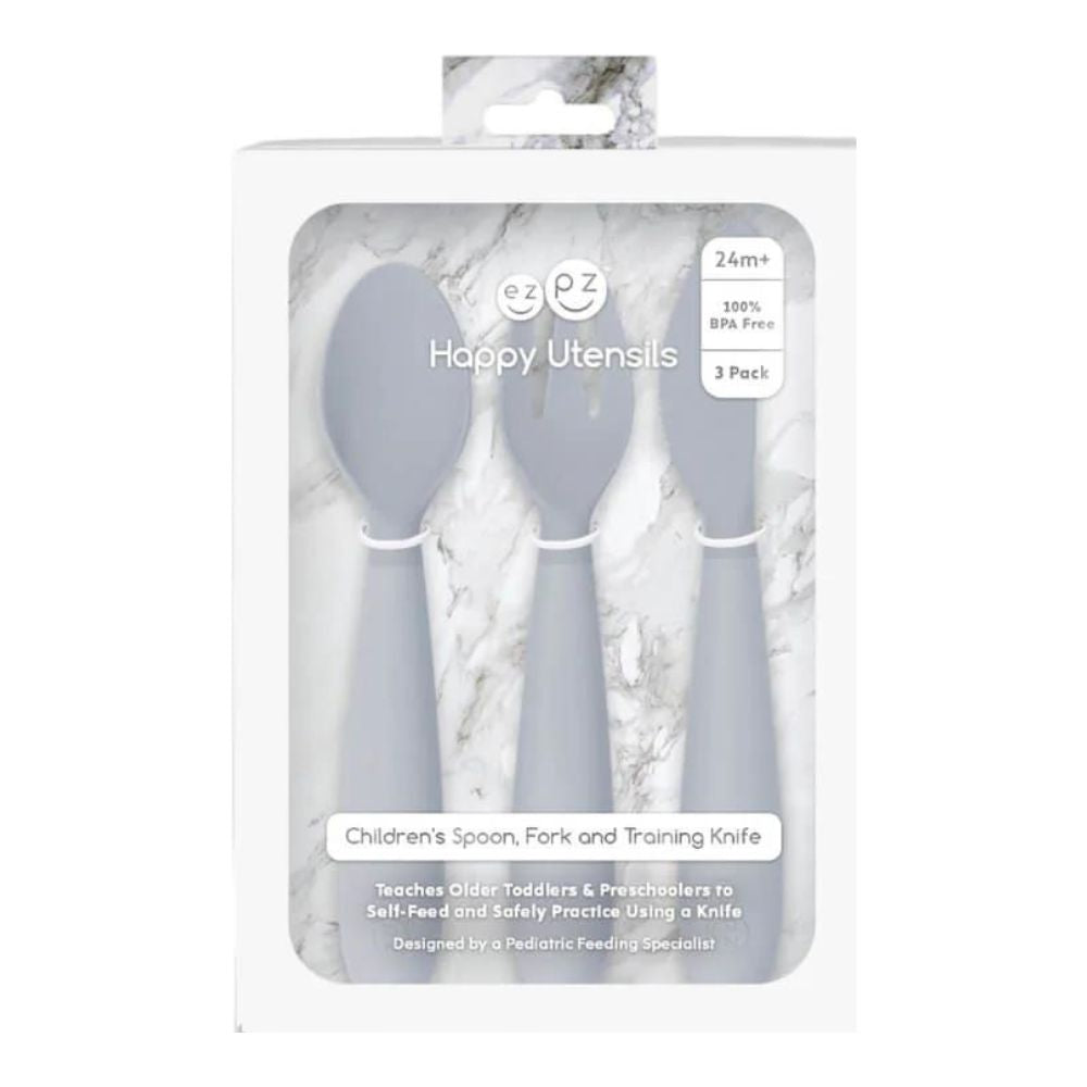 Happy Utensils for Preschoolers (Spoon, Fork & Knife) - Pewter