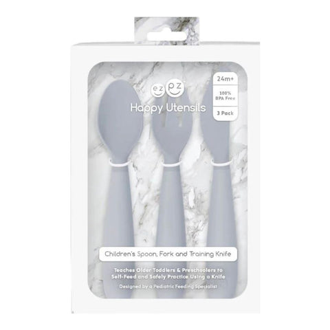 Happy Utensils for Preschoolers (Spoon, Fork & Knife) - Pewter