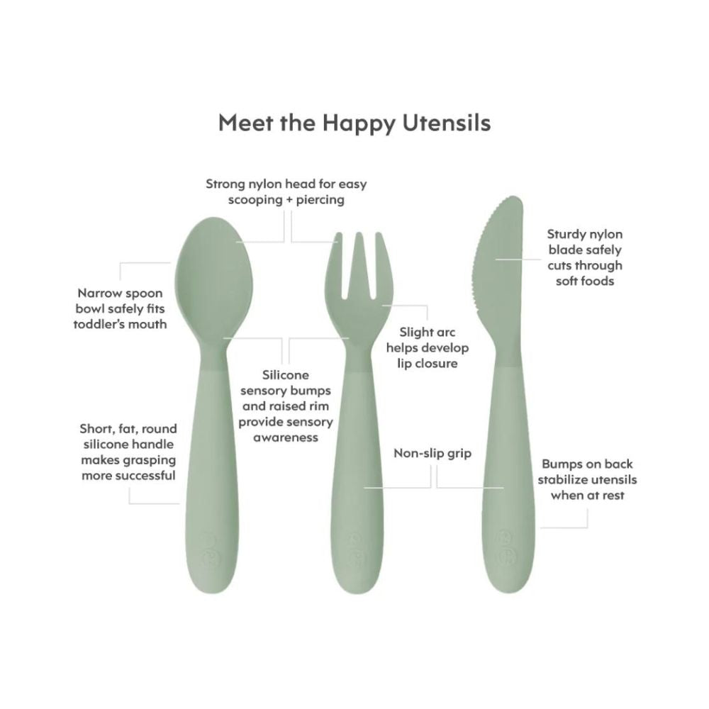 Happy Utensils for Preschoolers (Spoon, Fork & Knife) - Sage