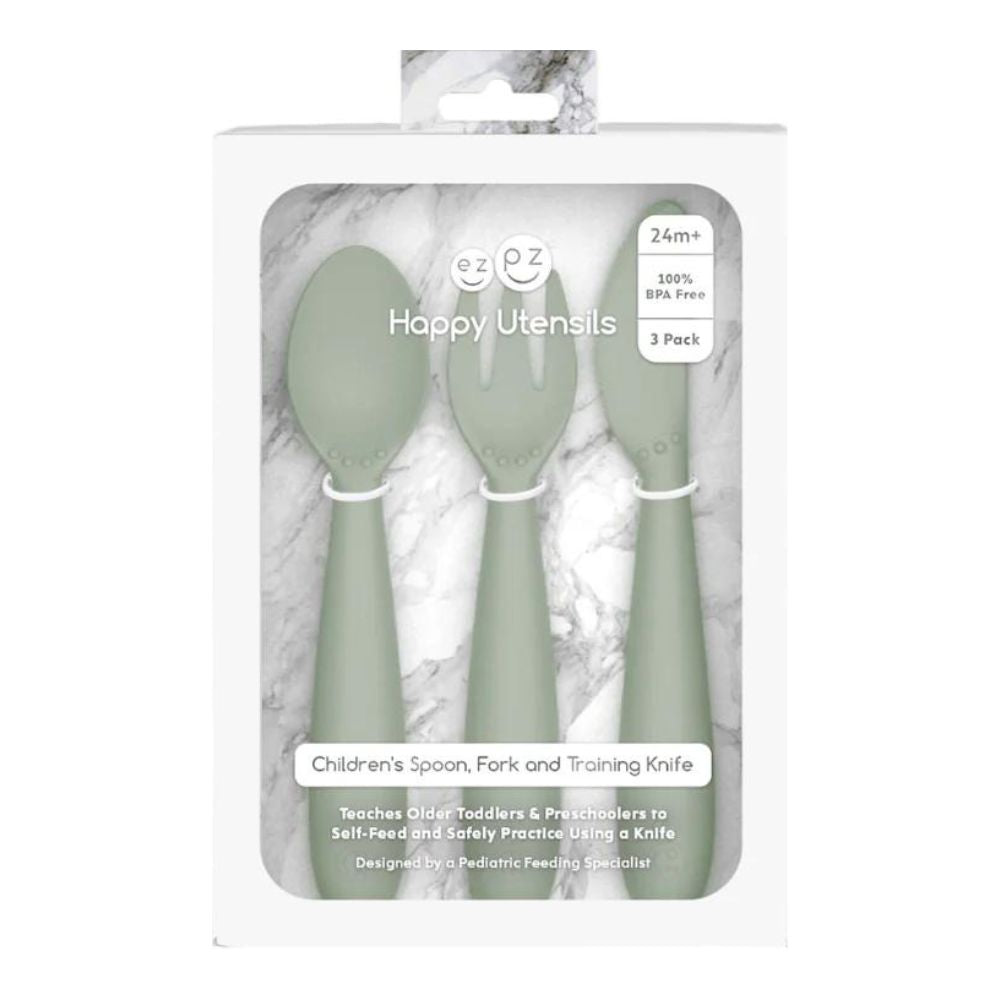Happy Utensils for Preschoolers (Spoon, Fork & Knife) - Sage