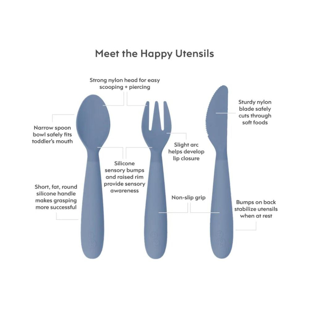 Happy Utensils for Preschoolers (Spoon, Fork & Knife) - Indigo