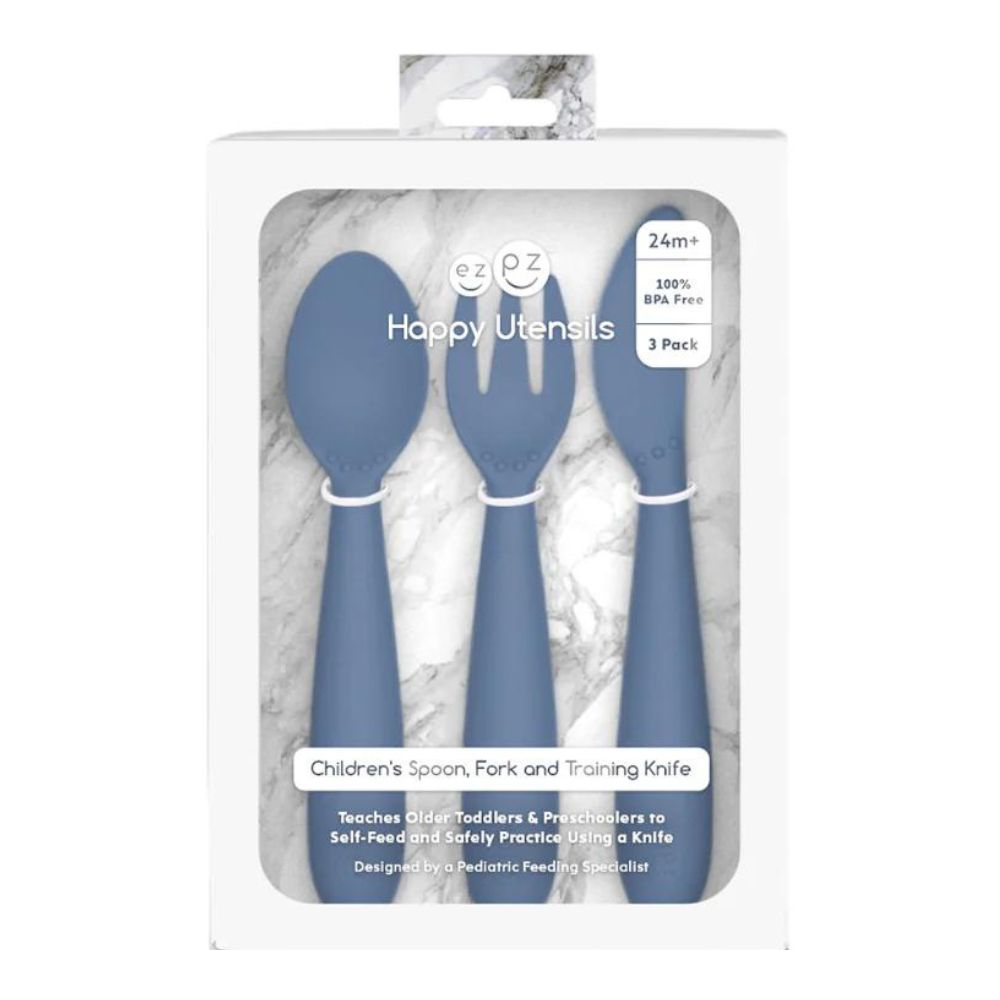 Happy Utensils for Preschoolers (Spoon, Fork & Knife) - Indigo