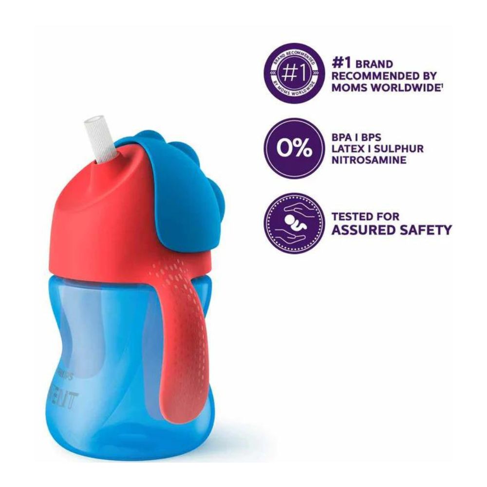 Bendy Twin Handle Straw Cup - Blue (200ml)