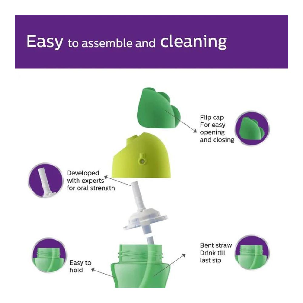 Bendy Twin Handle Straw Cup - Purple (200ml)