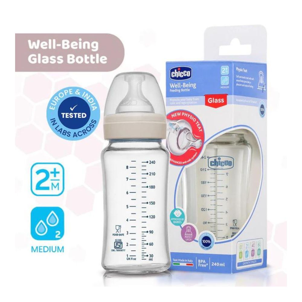 Well-Being Glass Feeding Bottle (240Ml, Medium Flow) (Neutral)