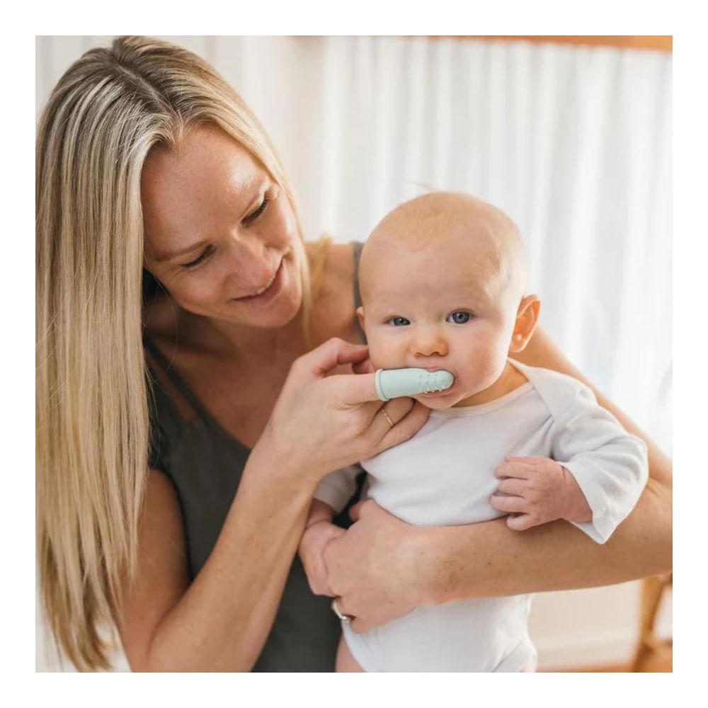 Silicone Finger Toothbrush with case Gray and Light Green Pack Of 2