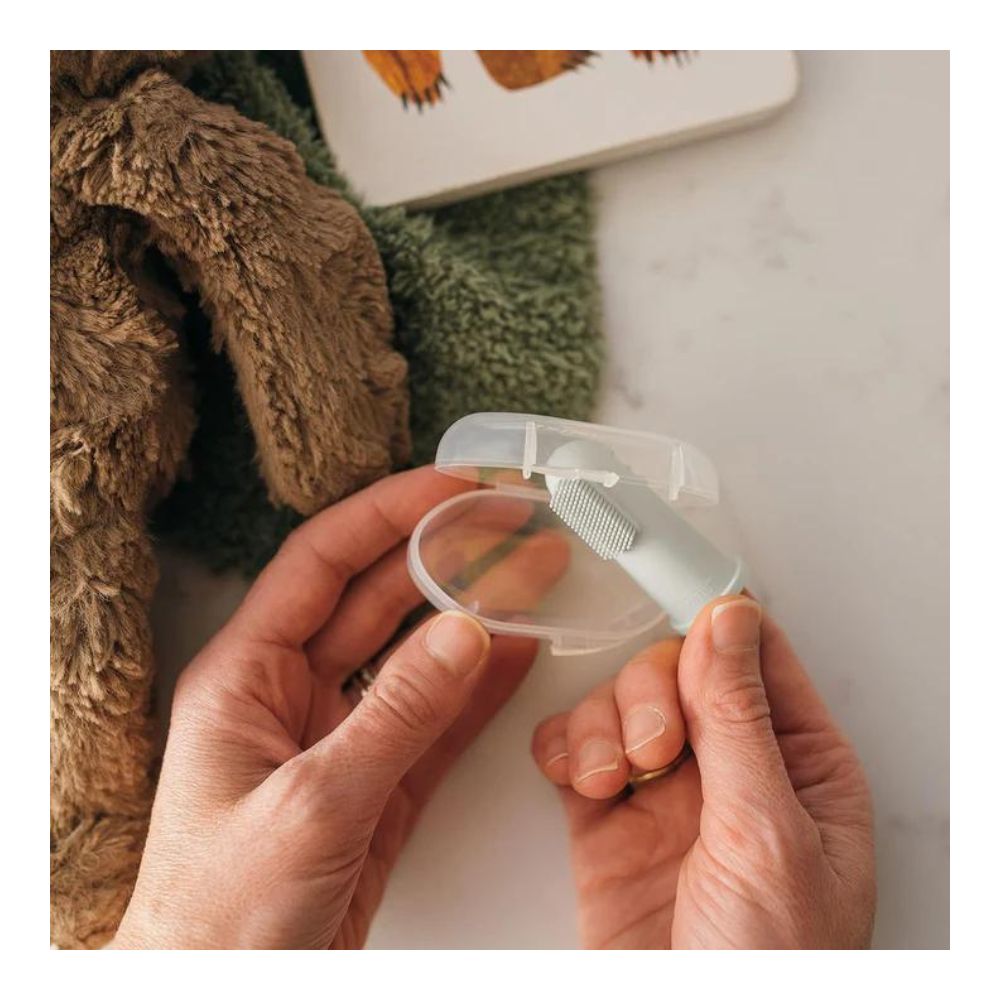 Silicone Finger Toothbrush with case Gray and Light Green Pack Of 2