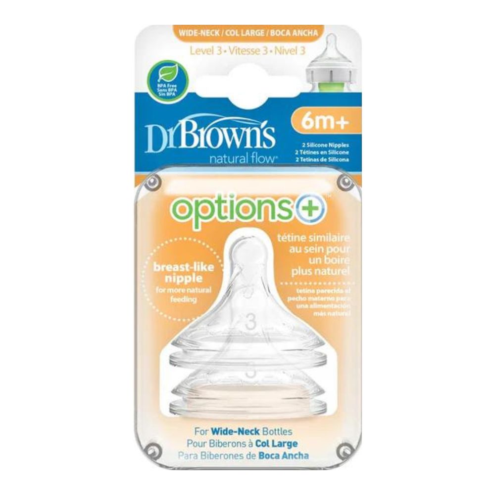 Natural Flow Wide-Neck Baby Bottle Silicone Nipple, 2-Pack