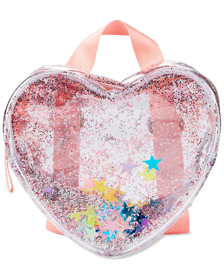 Clear Glitter Heart Backpack-Adjustable Webbing Straps-Transparent