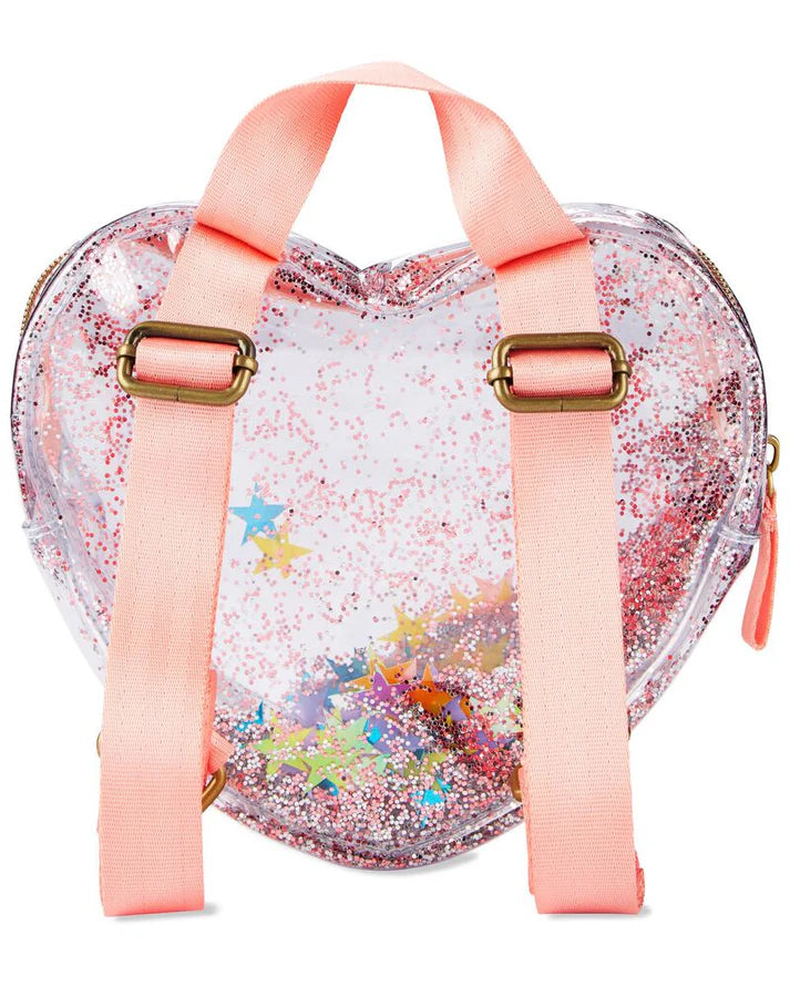 Clear Glitter Heart Backpack-Adjustable Webbing Straps-Transparent