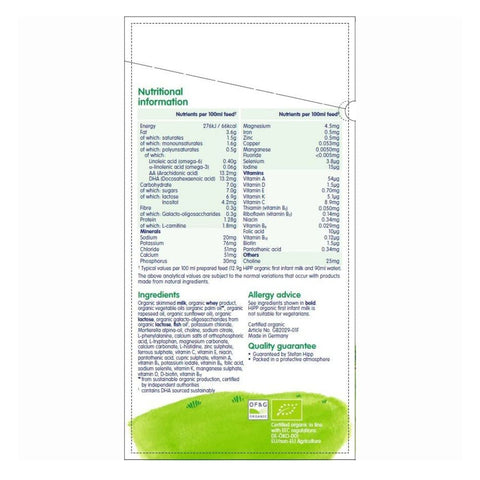 Organic 1 First Infant Baby Milk Powder Formula, From Birth - 800g
