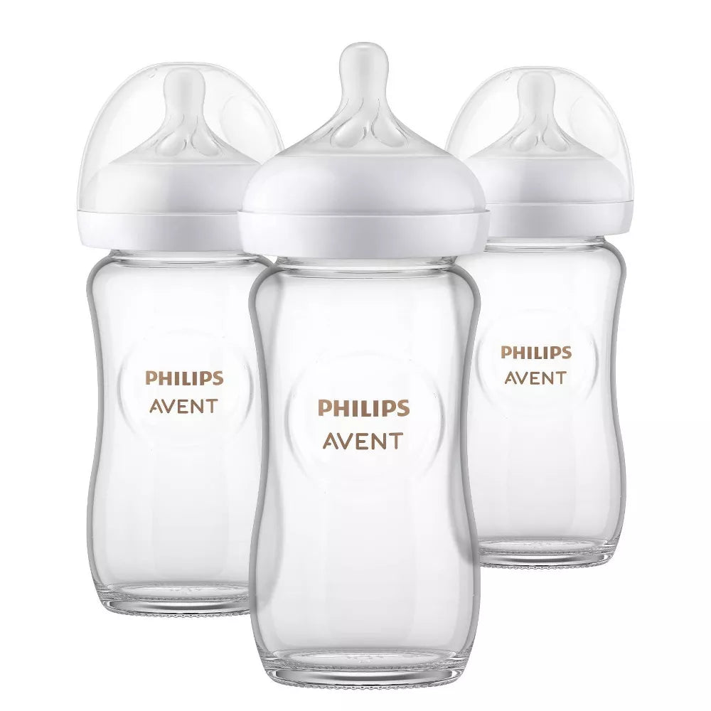 Glass Feeding Bottle With Natural Response Nipple 8Oz 240Ml (Pack Of 3)