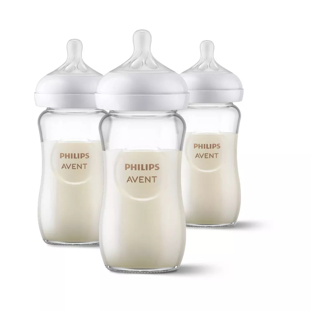 Glass Feeding Bottle With Natural Response Nipple 8Oz 240Ml (Pack Of 3)