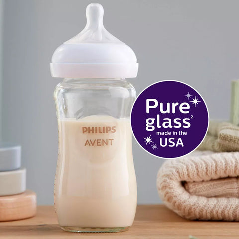 Glass Feeding Bottle With Natural Response Nipple 8Oz 240Ml (Pack Of 3)