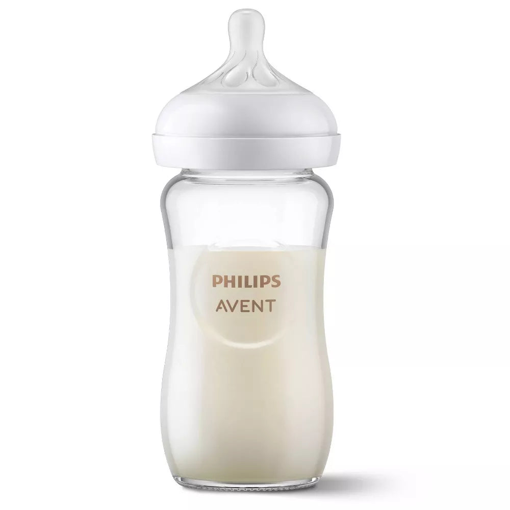 Glass Feeding Bottle With Natural Response Nipple 8Oz 240Ml (Pack Of 3)