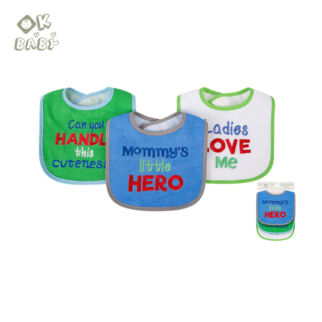 Ok Baby Terry Drooler Bib, Pack of 3, Little Hero