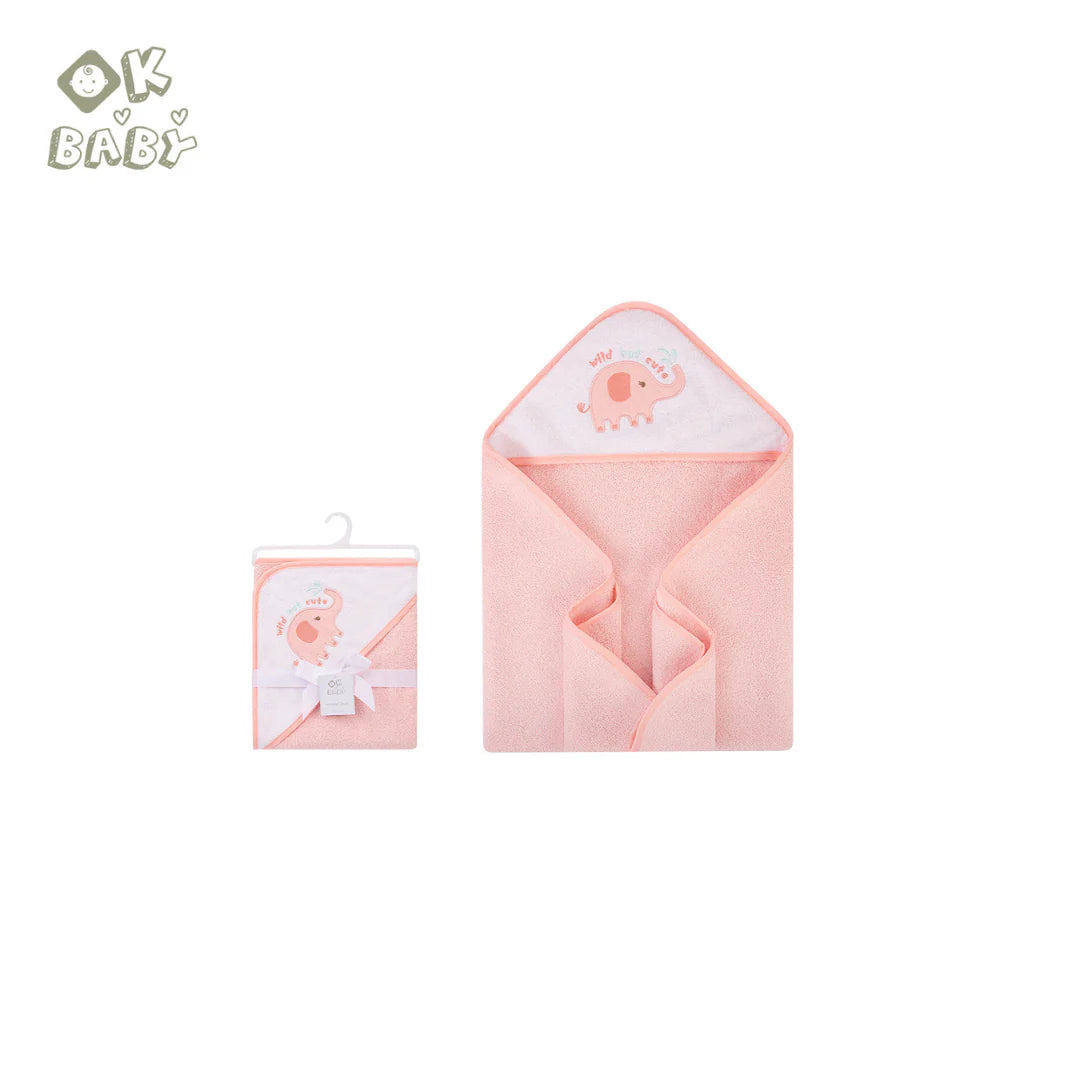 Ok Baby Hooded Towel (Woven Terry) - Pink