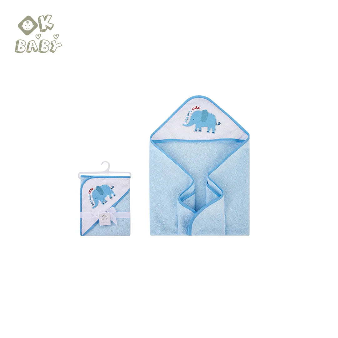 Ok Baby Hooded Towel (Woven Terry) - Sky