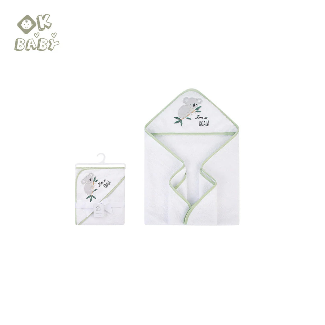 Ok Baby Hooded Towel (Woven Terry) - White