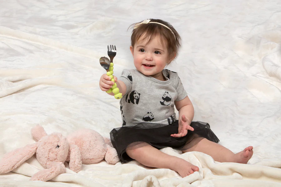 Silicone & Stainless Steel Caterpillar Spoon & Fork Set
