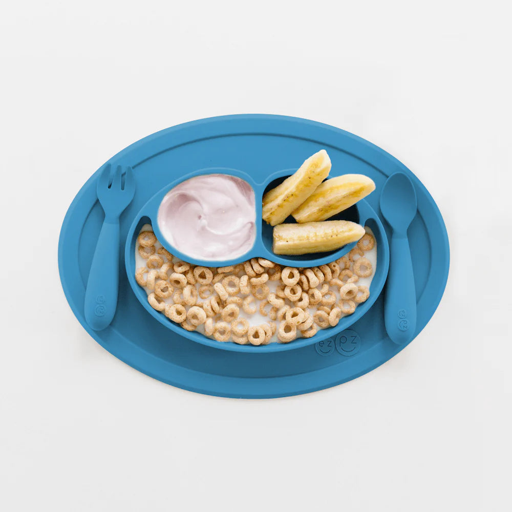 Mini Feeding Set for Toddlers (Mat, Spoon & Fork)- Blue
