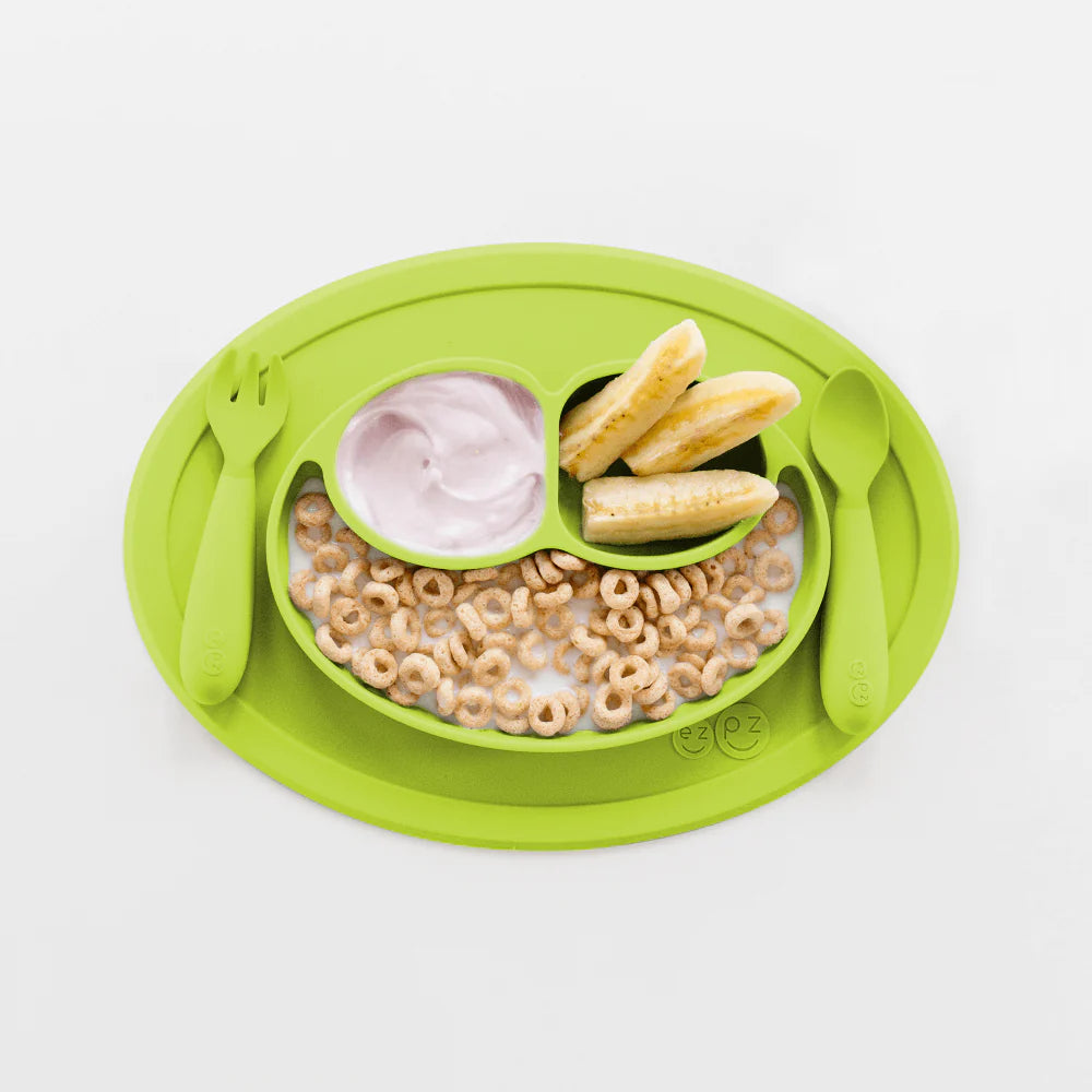 Mini Feeding Set for Toddlers (Mat, Spoon & Fork)- Lime