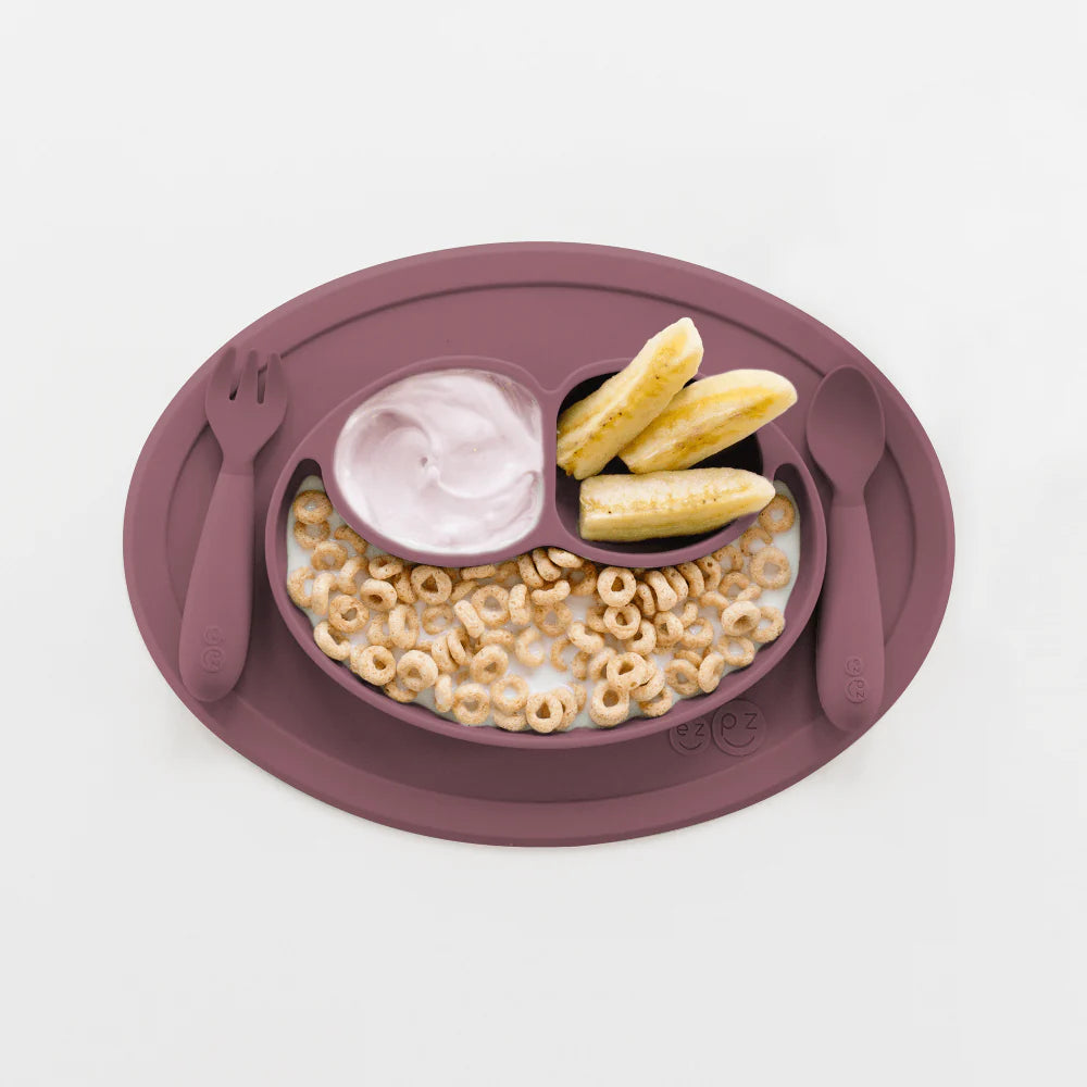 Mini Feeding Set for Toddlers (Mat, Spoon & Fork)- Mauve