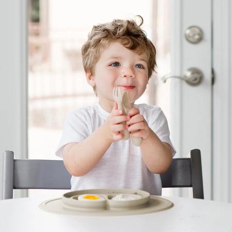 Mini Feeding Set for Toddlers (Mat, Spoon & Fork)- Oat