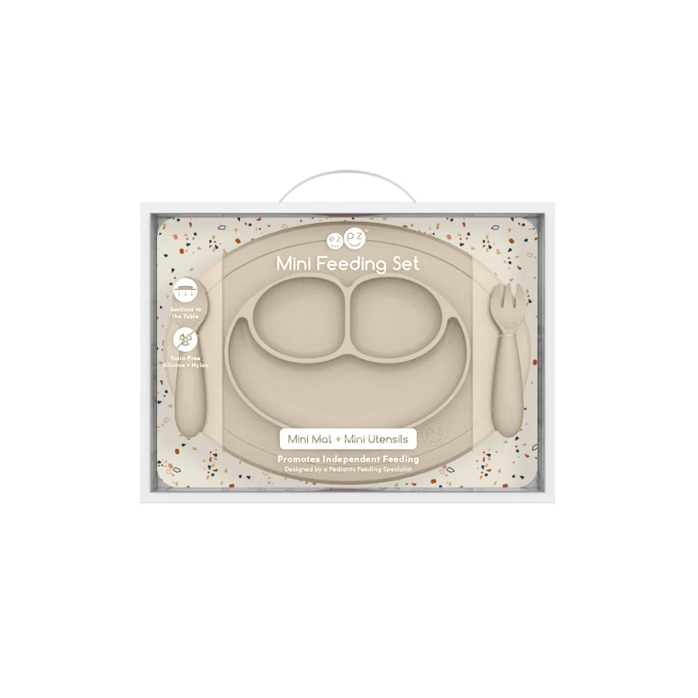 Mini Feeding Set for Toddlers (Mat, Spoon & Fork)- Oat