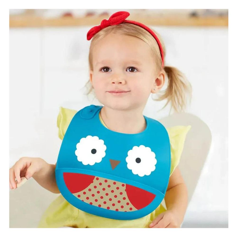 Zoo Fold & Go Silicone Bib - Owl