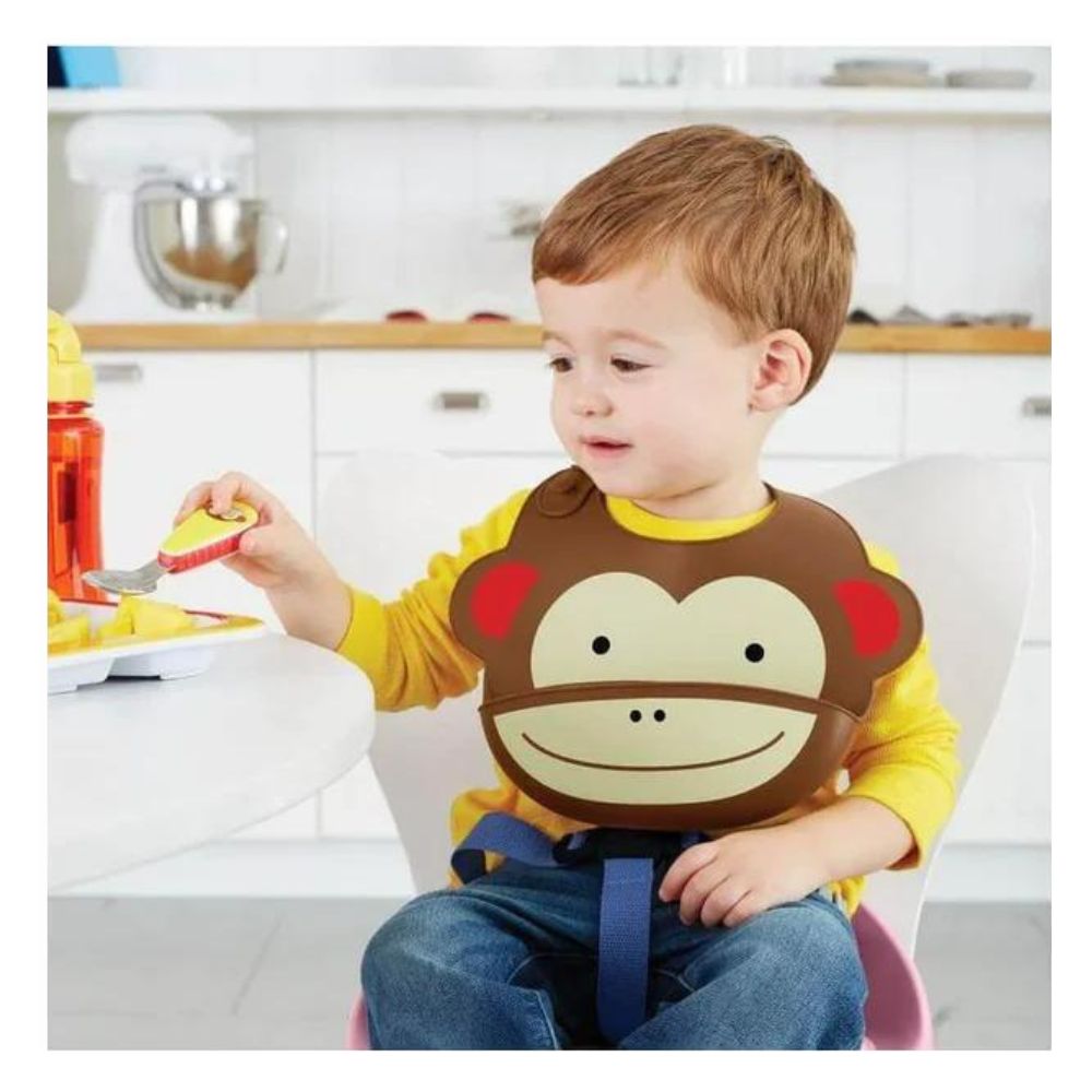 Zoo Fold & Go Silicone Bib - Monkey