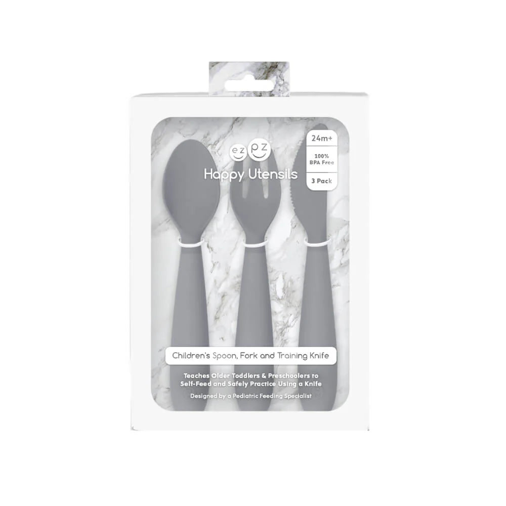 Happy Utensils for Toddlers(Spoon, Fork & Knife) - Grey