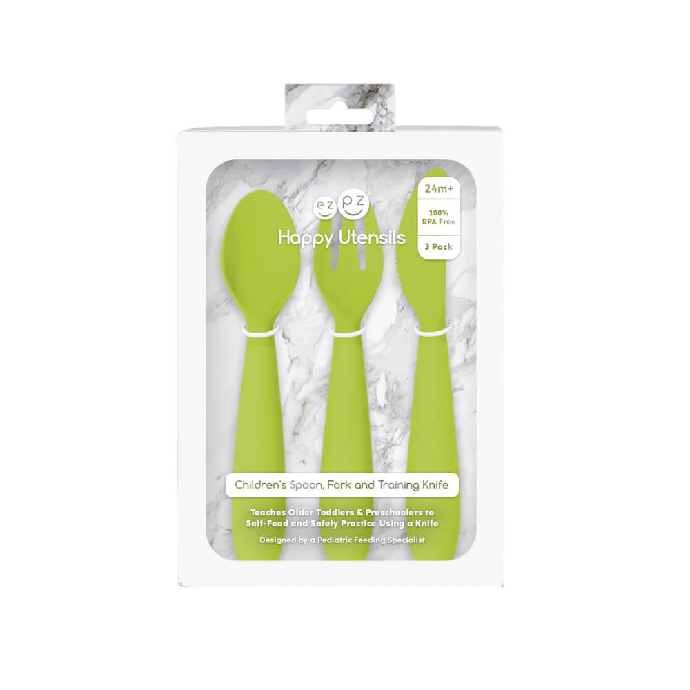 Happy Utensils for Toddlers(Spoon, Fork & Knife) - Lime