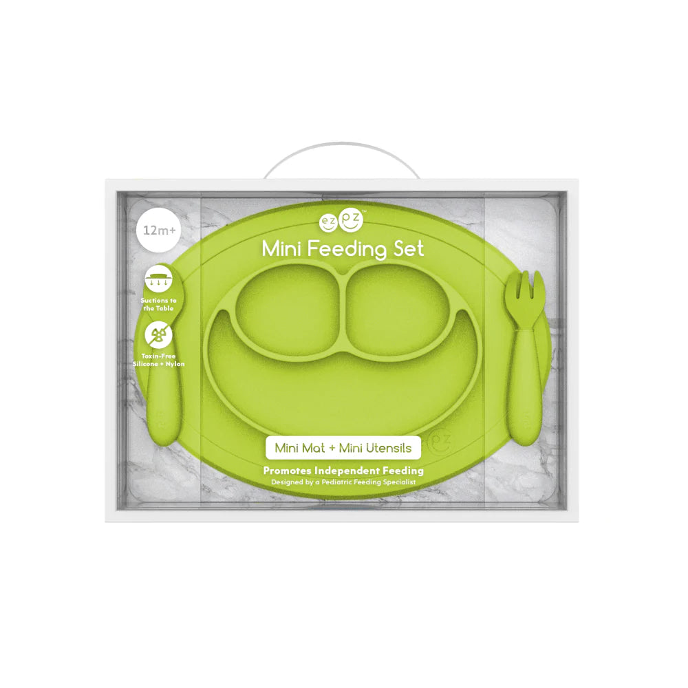 Mini Feeding Set for Toddlers (Mat, Spoon & Fork)- Lime