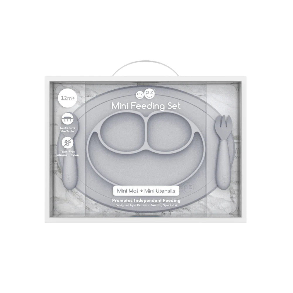 Mini Feeding Set for Toddlers (Mat, Spoon & Fork)- Pewter