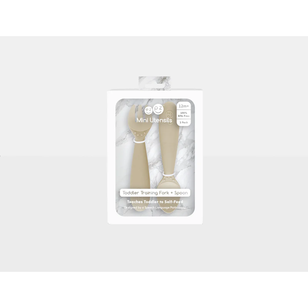 Mini Utensils for Toddlers (Spoon & Fork) - Oat