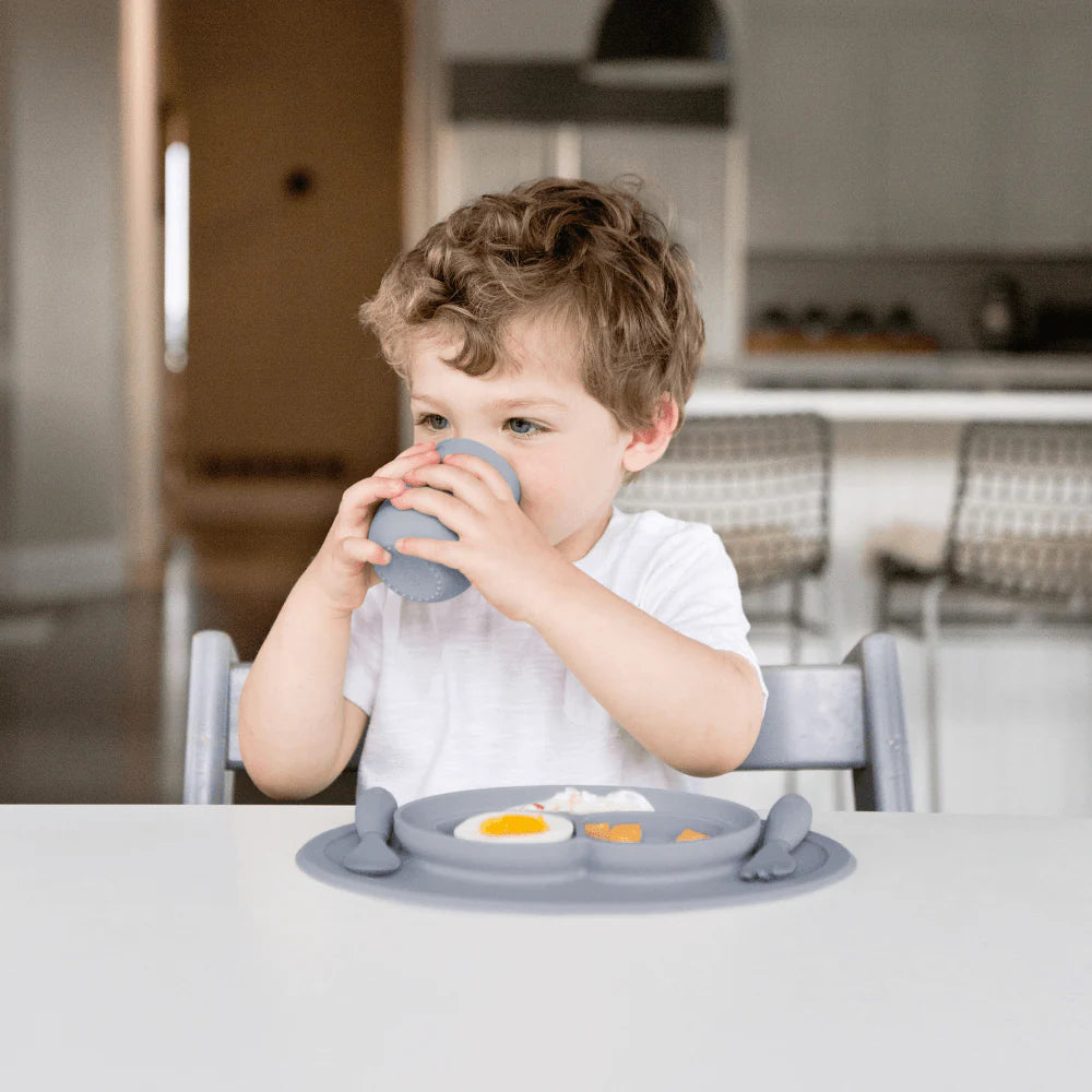 Mini Feeding Set for Toddlers (Mat, Spoon & Fork) - Grey