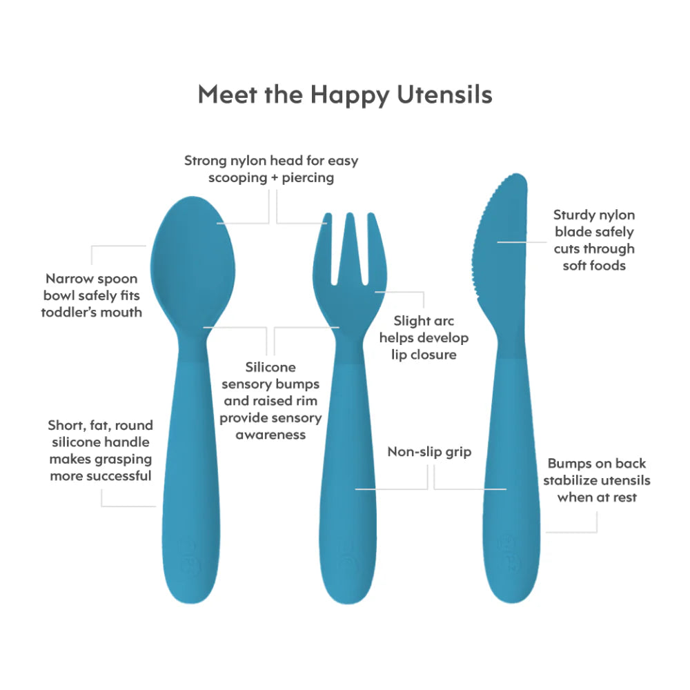 Happy Utensils for Toddlers(Spoon, Fork & Knife) - Blue