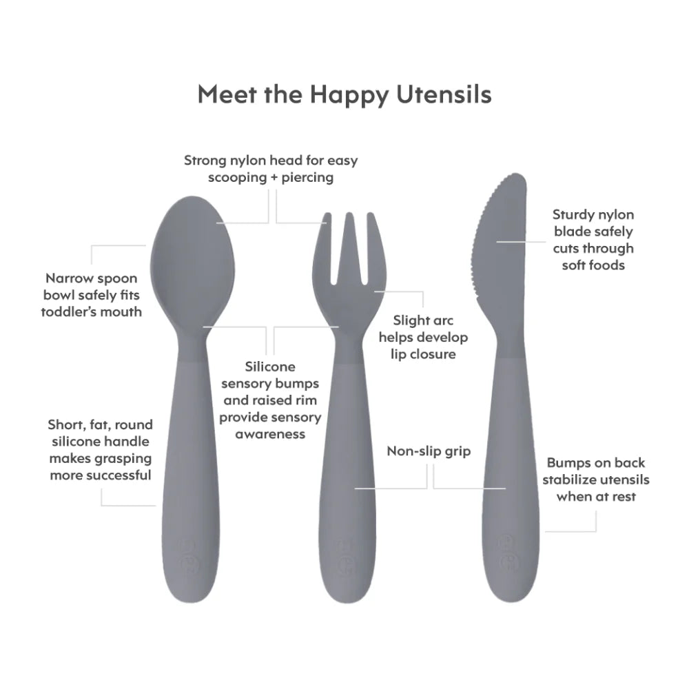 Happy Utensils for Toddlers(Spoon, Fork & Knife) - Grey