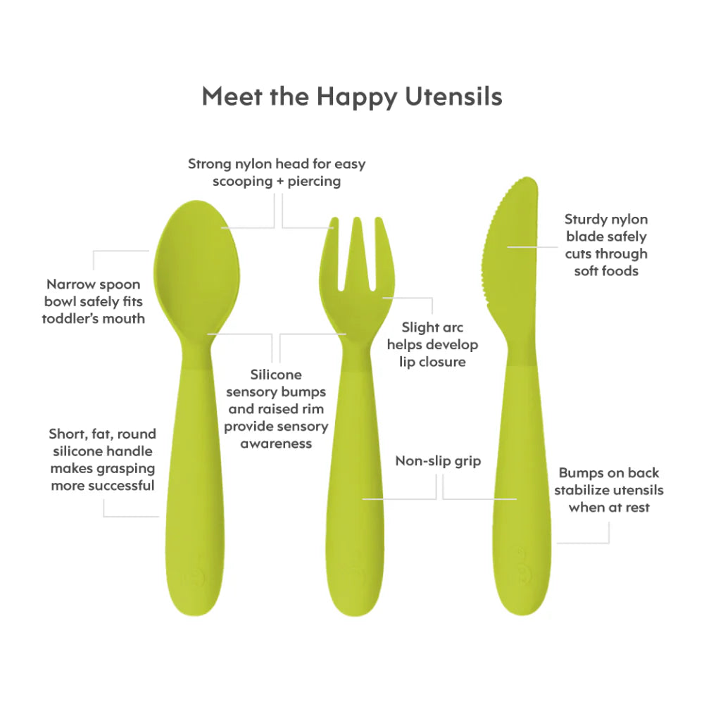 Happy Utensils for Toddlers(Spoon, Fork & Knife) - Lime