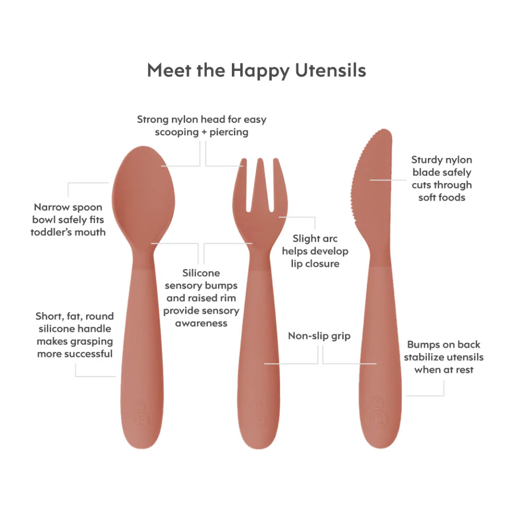 Happy Utensils for Toddlers(Spoon, Fork & Knife) - Sienna