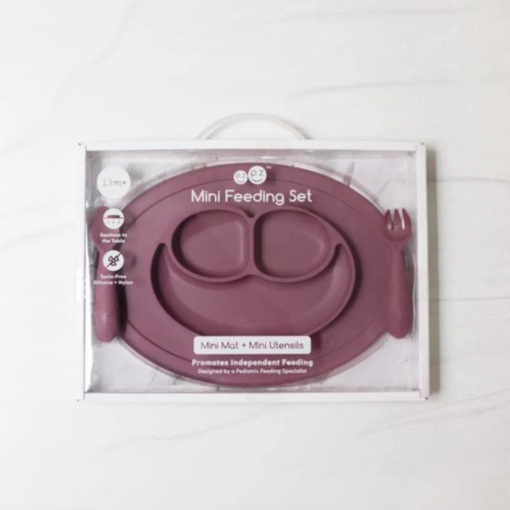 Mini Feeding Set for Toddlers (Mat, Spoon & Fork)- Mauve