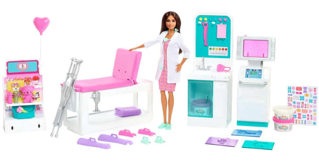 Barbie Fast Cast Clinic Playset With Brunette Barbie Doctor Doll