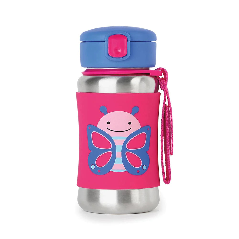 Zoo Stainless Steel Little Kid Straw Bottle - Butterfly