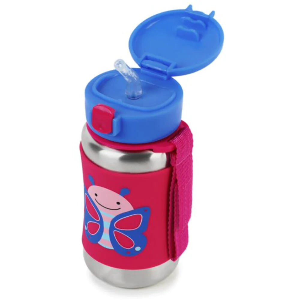 Zoo Stainless Steel Little Kid Straw Bottle - Butterfly