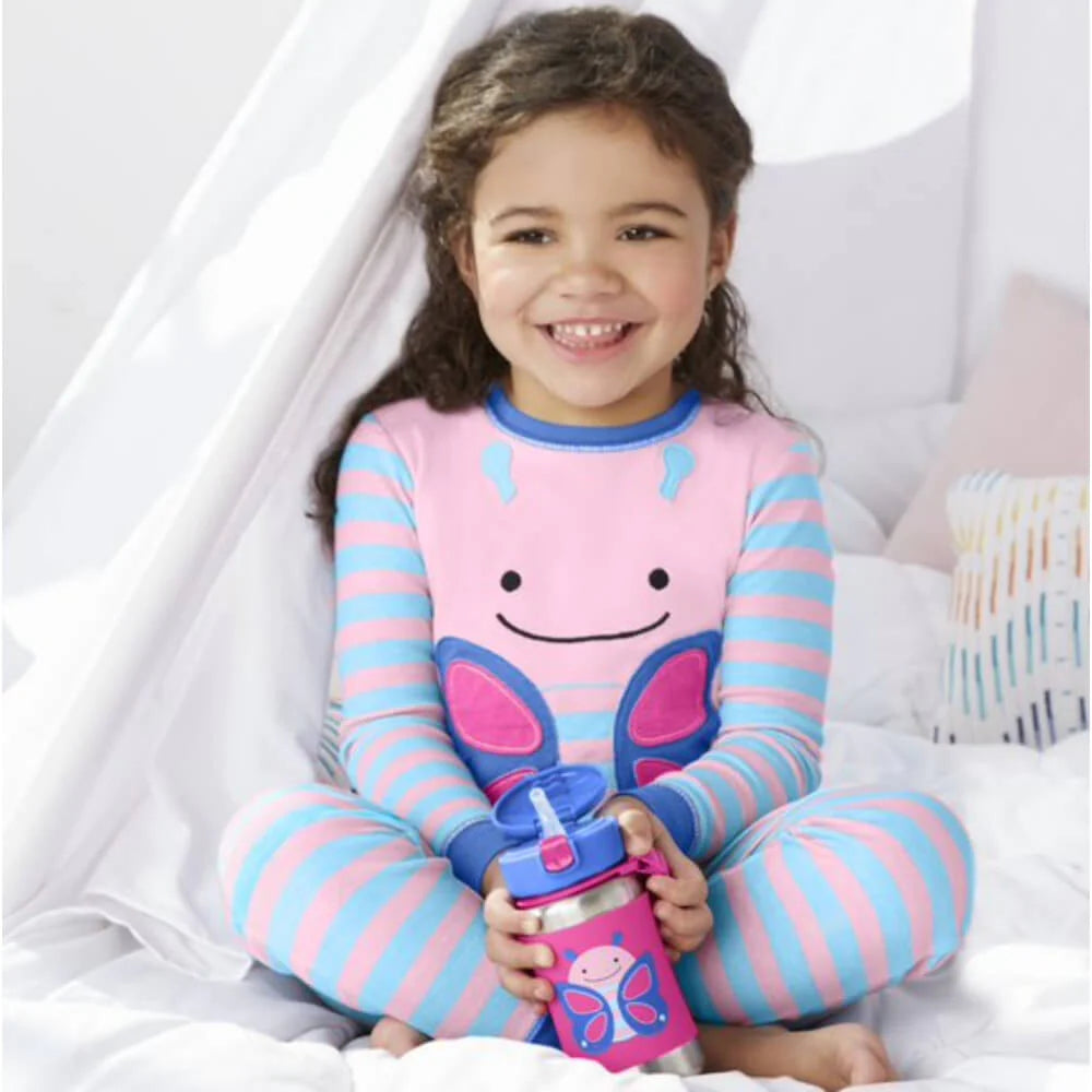 Zoo Stainless Steel Little Kid Straw Bottle - Butterfly